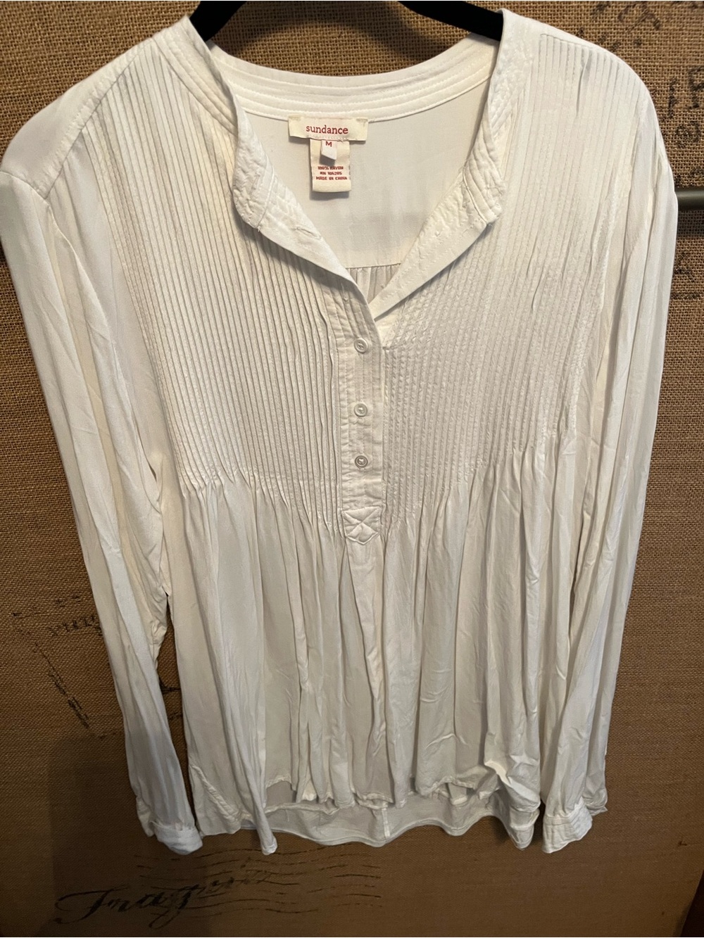 Sundance White Pintuck Henley Blouse